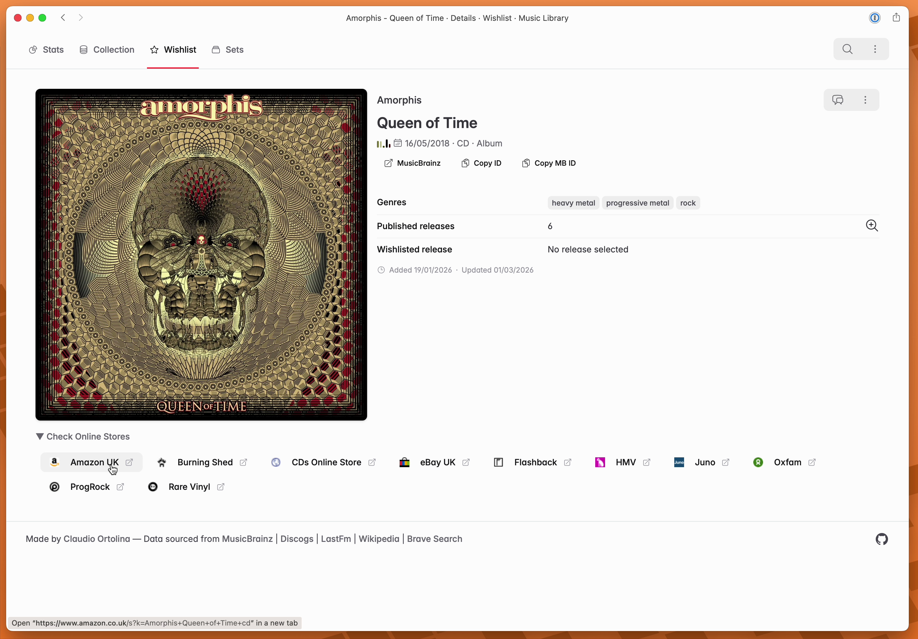 Wishlist record details