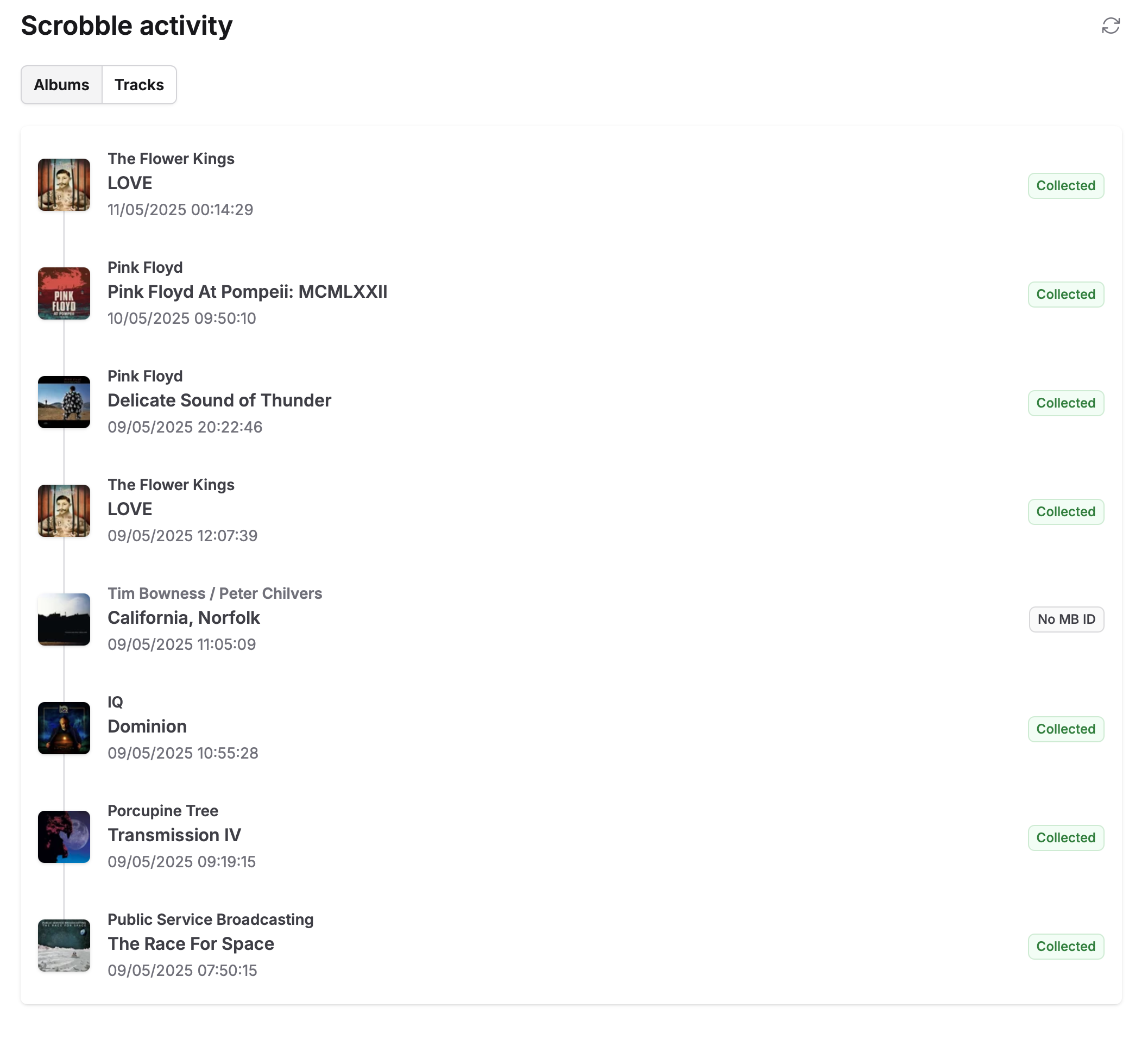 View the scrobble activity